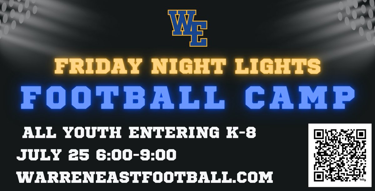 Mark your calendars for this year’s Friday Night Lights Youth Football Camp! We are thrilled to invite you to learn the skills, techniques, and competition that football offers. The camp fee is $10 per child. We can’t wait to see you!