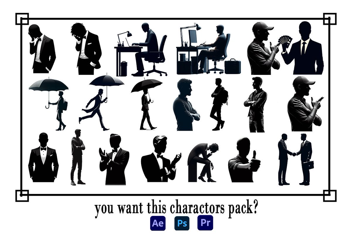 _CreatorsLab's tweet image. 🧍‍♂️ Character Pack
Clean silhouettes for AE | PR | PS edits.
💬 Comment “character” &amp;amp; I’ll send the link!
Perfect for pro-level visuals 🎯
#VideoEditing #AfterEffects #PremierePro #Photoshop #MotionDesign #FreeAssets #SilhouettePack