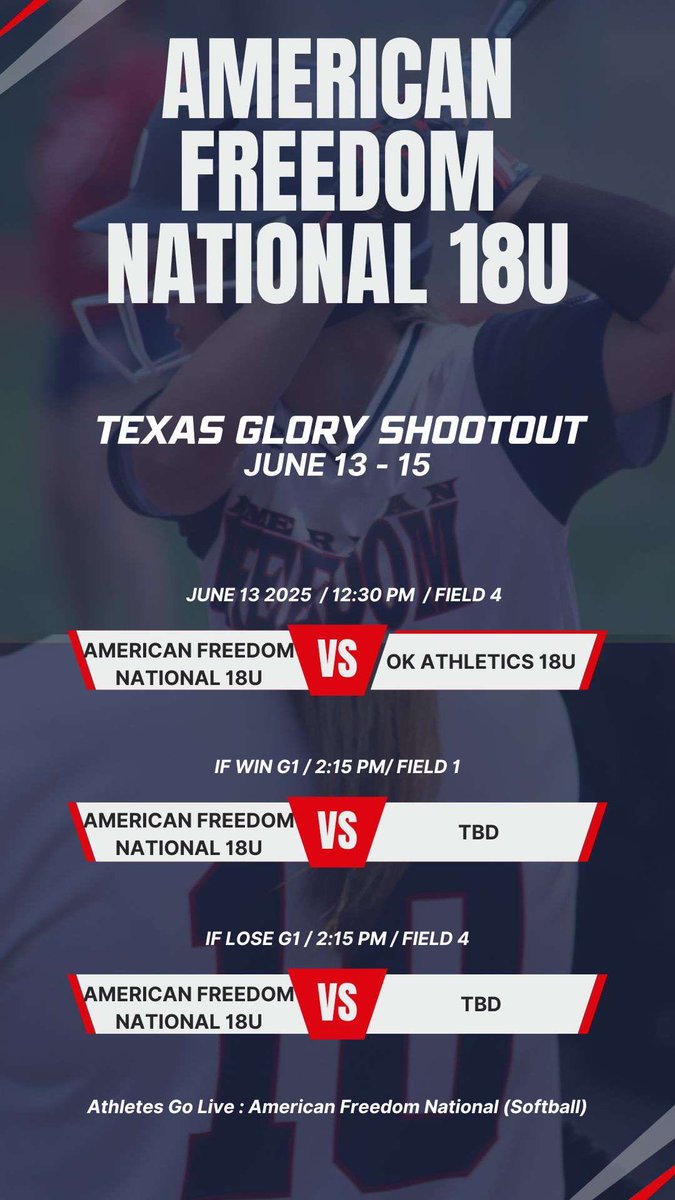 We’re playing in the Glory Shootout in Plano this weekend!! Come see us!!🥎🥎
#AFstrong #BeBetter #TeamCSA <a href="/jakelindy2021/">Jake Lindmeier</a> <a href="/KevinBlaskowski/">Kevin Blaskowski</a> <a href="/AFSBALL/">American Freedom Softball</a> <a href="/CSA_Athletes/">Collegiate Sports Advocate (CSA)</a> <a href="/Dionne_Hill_CSA/">Dionne Hill CSA</a>