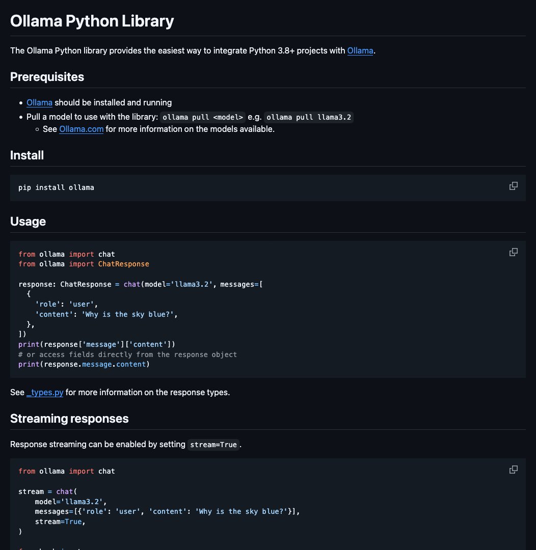 D4Vinci1's tweet image. ollama-python by @ollama
Introducing Ollama Python Library! A simple way to integrate Python with Ollama, providing a user-friendly API for chatbot interactions. Learn more: github.com/ollamalab/olla… #OllamaPython #Chatbots #NaturalLanguageProcessing