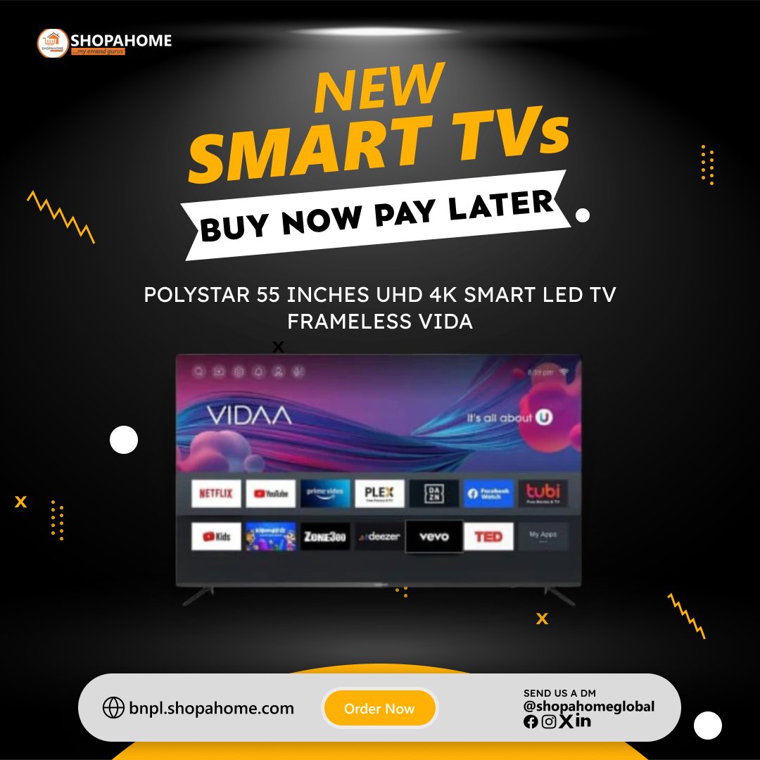 shopahome's tweet photo. 🚨 BUY NOW, PAY SMALL SMALL! 
Get a Hisense or Polystar 4K Smart TV today – pay in bits, not all at once!

✅ 4K Display
✅ Smart Features
✅ Fast Delivery

👉 Order: https://t.co/nh0libut3T
📩 DM @shopahomeglobal

#BuyNowPayLater #SmartTVDeals #Hisense #Polystar https://t.co/AuFlWLbZnj