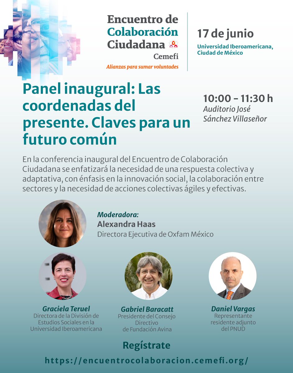 🟣 El Encuentro de Colaboración Ciudadana será un espacio de construcción de #AlianzasParaSumarVoluntades en favor del país.
🚀 ¡Consulta el programa del #ECC2025 y regístrate hoy!
📅 17 de junio  📌@ibero_cdmx 🚨 #ÚltimosLugares
🔗 encuentrocolaboracion.cemefi.org