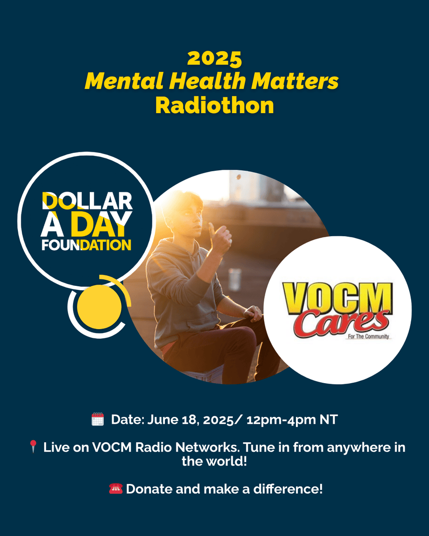 Dollar A Day (@adollaradayfdn) on Twitter photo A Dollar A Day is hosting our Mental Health Matters Radiothon right at home here in NL, in partnership with <a href="/VOCMCares/">VOCM Cares Foundation</a>.
Tune in on June 18 at vocm.com as we raise money for grassroots mental health and addictions programs across Newfoundland and Labrador! A Dollar A Day is hosting our Mental Health Matters Radiothon right at home here in NL, in partnership with <a href="/VOCMCares/">VOCM Cares Foundation</a>.
Tune in on June 18 at vocm.com as we raise money for grassroots mental health and addictions programs across Newfoundland and Labrador!