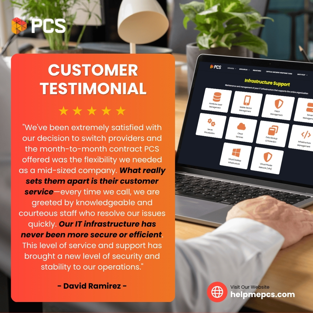 Real words from David:
“What really sets PCS apart is their customer service.” 💬

Fast responses. Expert advice. Month-to-month flexibility.

If your IT provider isn’t cutting it—maybe it’s time for better.

👉 hubs.ly/Q03r10hK0
#helpmepcs #ITsupport #managedservices