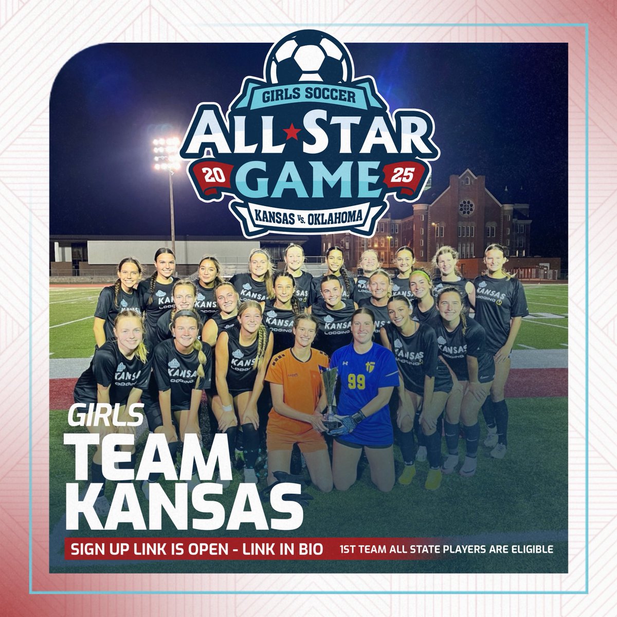 🚨Kansas girls ⚽️ players!🚨

Sign up link open ~ To be eligible to sign up, players would need to have been selected 1st team All State for the 25’ be season! 

(Roster limit 22-25 players, player invites and final roster will be sent out to players via email/text) 

Link in bio