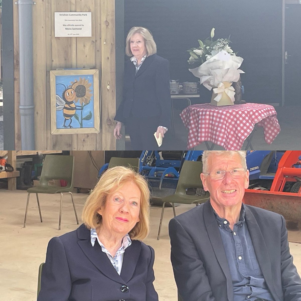 Accompanying Moira as she unveils a plaque in a community facility in Strichen which Alex helped restore.