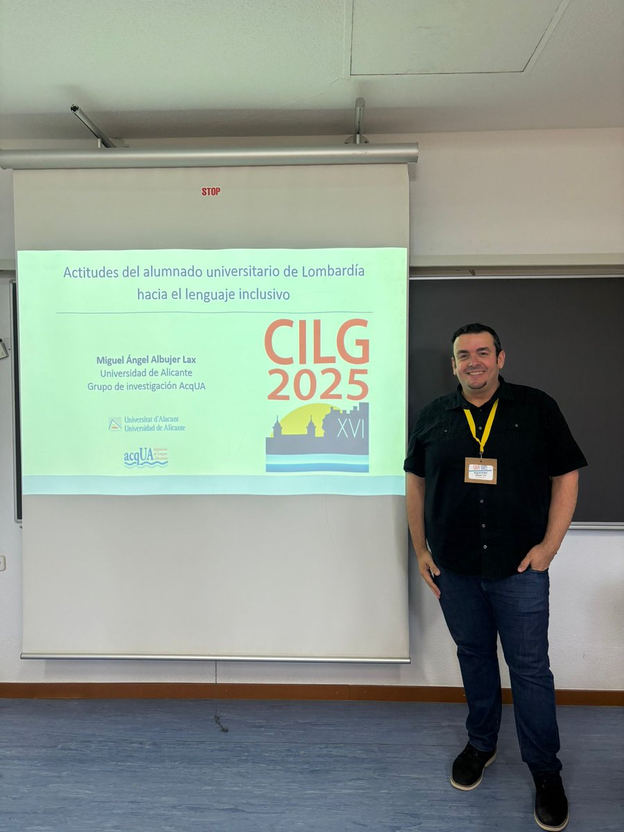 <a href="/AlbujerLax/">Miguel Albujer Lax</a> , profesor de la <a href="/UA_Universidad/">Universidad de Alicante UA</a> y miembro de @acqUA,  ha presentado una comunicacion sobre las actitudes del alumnado de Grado de Lombardía hacia el lenguaje inclusivo #cilg2025