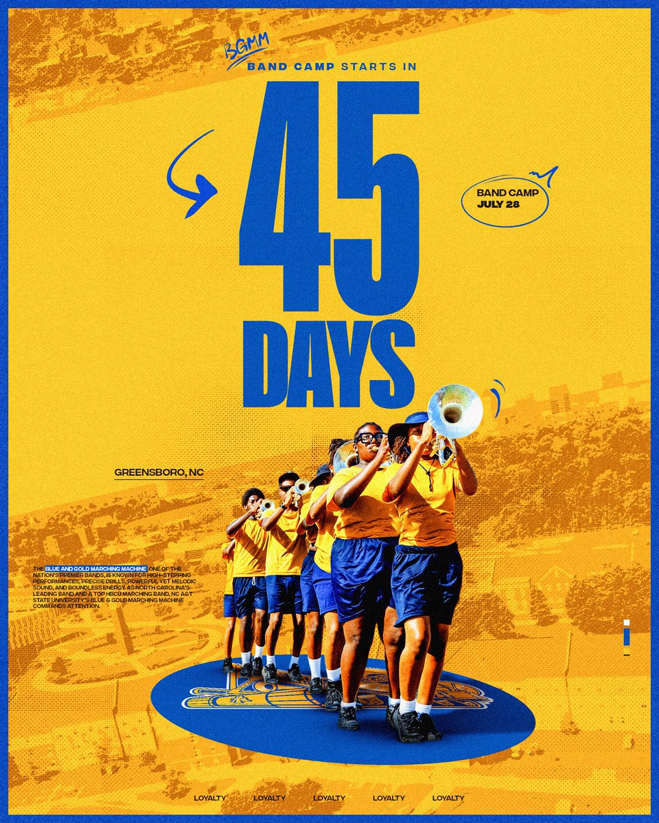 🚨 45 DAYS OUT 🚨
The legacy continues. The standard remains.
Band Camp kicks off July 28!
#BGMM #TheMachine #BandCampCountdown #AggiePride