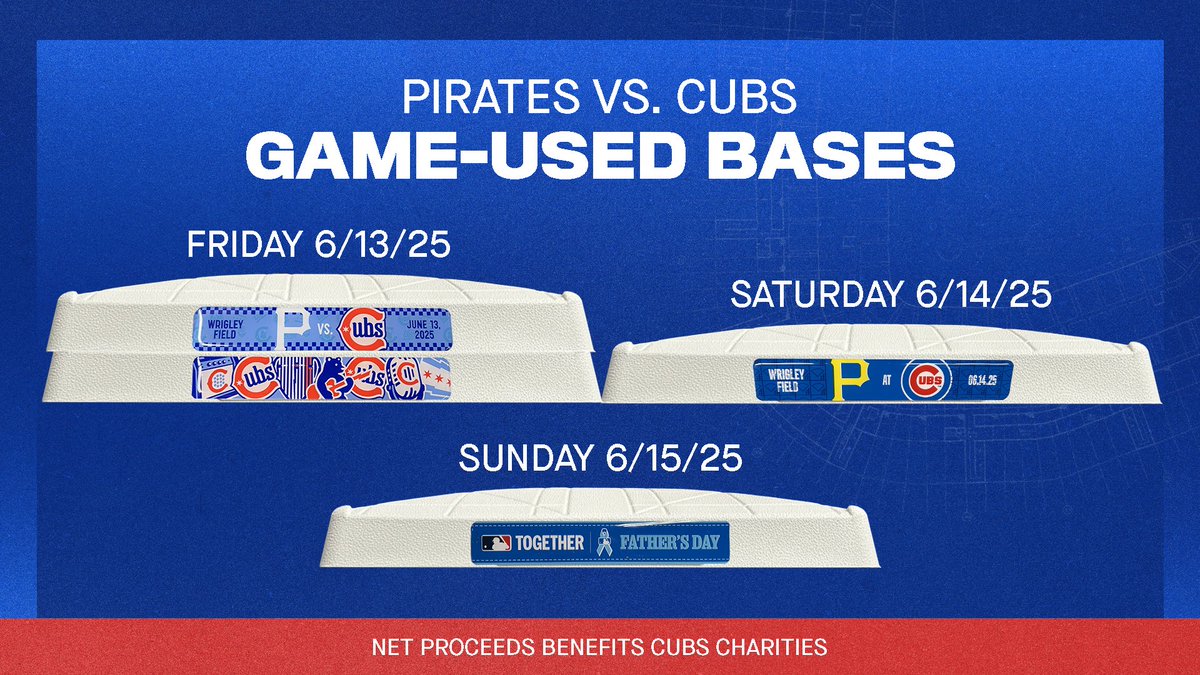 Cubs Authentics (@cubsauthentics) on Twitter photo Game-used bases for the rest of this series vs. the Pirates are available for pre-order!
Reach out to us at CubsAuthentics@Cubs.com or visit us at the Cubs Authentics Store in Wrigley Field to check availability. Game-used bases for the rest of this series vs. the Pirates are available for pre-order!
Reach out to us at CubsAuthentics@Cubs.com or visit us at the Cubs Authentics Store in Wrigley Field to check availability.