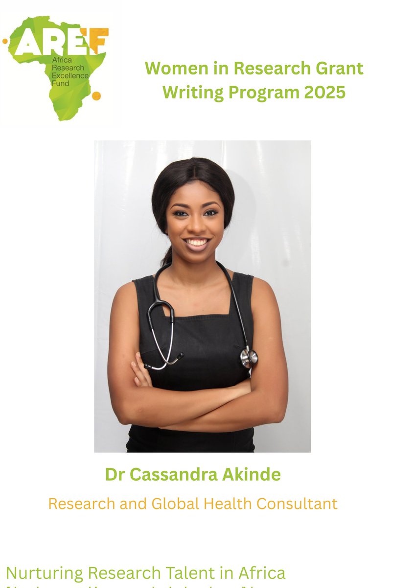 Dr Cassandra Akinde π¨π΄ & π³π¬ (@akindecassandra) on Twitter photo I am so honoured to be selected as one of the top 20 African female researchers to participate in the Women in Research Grant Writing Program 2025 courtesy African Research Excellence Fund ( AREF)!
Thank you, <a href="/AREF_Africa/">Africa Research Excellence Fund</a>, for this wonderful opportunity ππΎ
#WomeninResearch I am so honoured to be selected as one of the top 20 African female researchers to participate in the Women in Research Grant Writing Program 2025 courtesy African Research Excellence Fund ( AREF)!
Thank you, <a href="/AREF_Africa/">Africa Research Excellence Fund</a>, for this wonderful opportunity ππΎ
#WomeninResearch