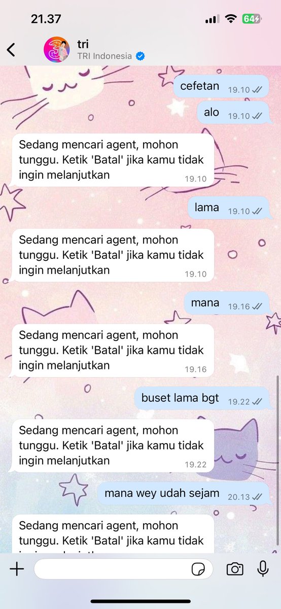 arrcystic's tweet photo. @3CareIndonesia saya udah chat dr jam 7 btw gtau kesel jadinya mau komplain ke mana lagi bingung https://t.co/pMohRJ7t75