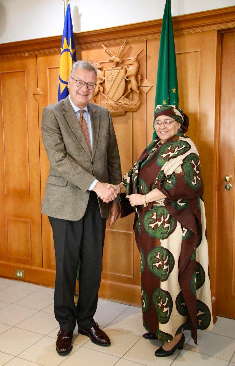 Vice President of the Republic of Namibia, H.E. Lucia Witbooi, received a courtesy visit from H.E. Dr. Thorsten Hutter, Ambassador of the Federal Republic of Germany to the Republic of Namibia.    

Ambassador Hutter extended his congratulations to Her Excellency the
