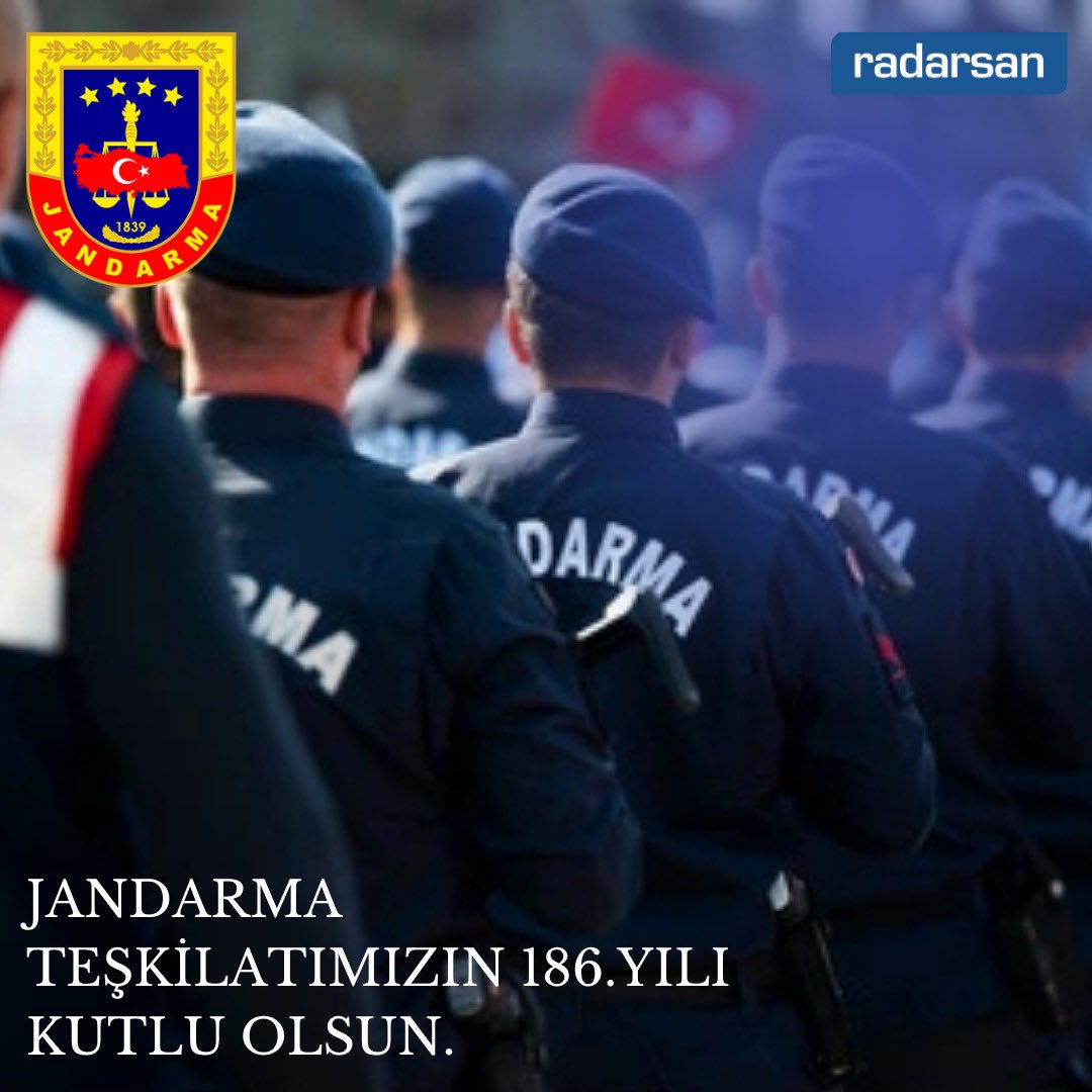 186 yıldır milletimizin huzur ve güvenliği için gece gündüz demeden görev yapan Jandarma Teşkilatımızın kuruluş yıl dönümünü kutluyoruz.
Vatanımızın güvenliğini sağlayan tüm kahraman jandarmalarımıza teşekkür ediyoruz.🇹🇷 
#Jandarma186Yaşında #JandarmaTeşkilatı
 #Vatanİçin