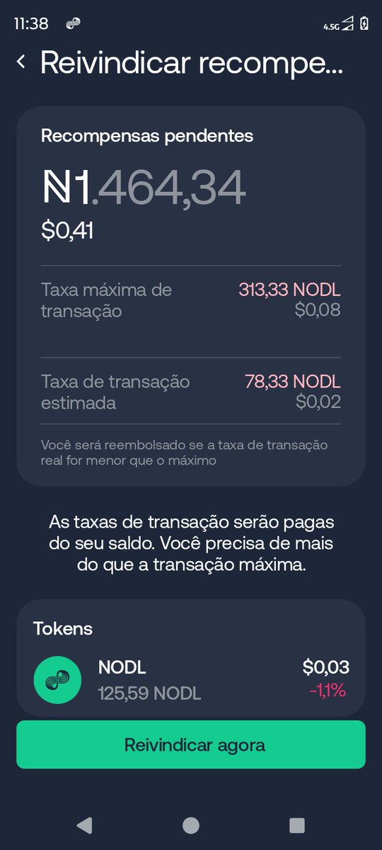Brunorj2115's tweet photo. @NodleNetwork  taxa muito alta para reivindicar poderia baixar essa taxa? https://t.co/Ci2xkKs7aM