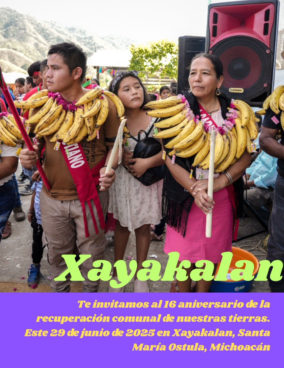 COstula's tweet image. Invitación al 16 aniversario de la recuperación comunal de las tierras de #Xayakalan el próximo 29 de junio de 2025 ⬇️
#OstulaVive #OstulaFlorece #EstaTierraEsNuestra
@carlaescoffie @CNI_Mexico @RaulRomero_mx @BSaurio @citlal
facebook.com/share/p/1AsHg6…