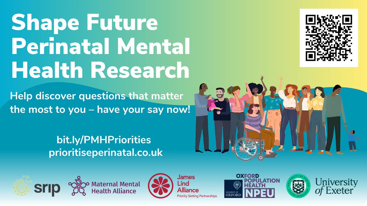 James Lind Alliance (@lindalliance) on Twitter photo 💭 What questions about perinatal mental health do you want answered by research?
Help make sure future research focuses on what really matters to people with lived experience—not just to scientists or funders.
👉 Complete the survey: bit.ly/PMHPriorities
<a href="/HeatherWillis18/">Heather O'Mahen</a> 💭 What questions about perinatal mental health do you want answered by research?
Help make sure future research focuses on what really matters to people with lived experience—not just to scientists or funders.
👉 Complete the survey: bit.ly/PMHPriorities
<a href="/HeatherWillis18/">Heather O'Mahen</a>