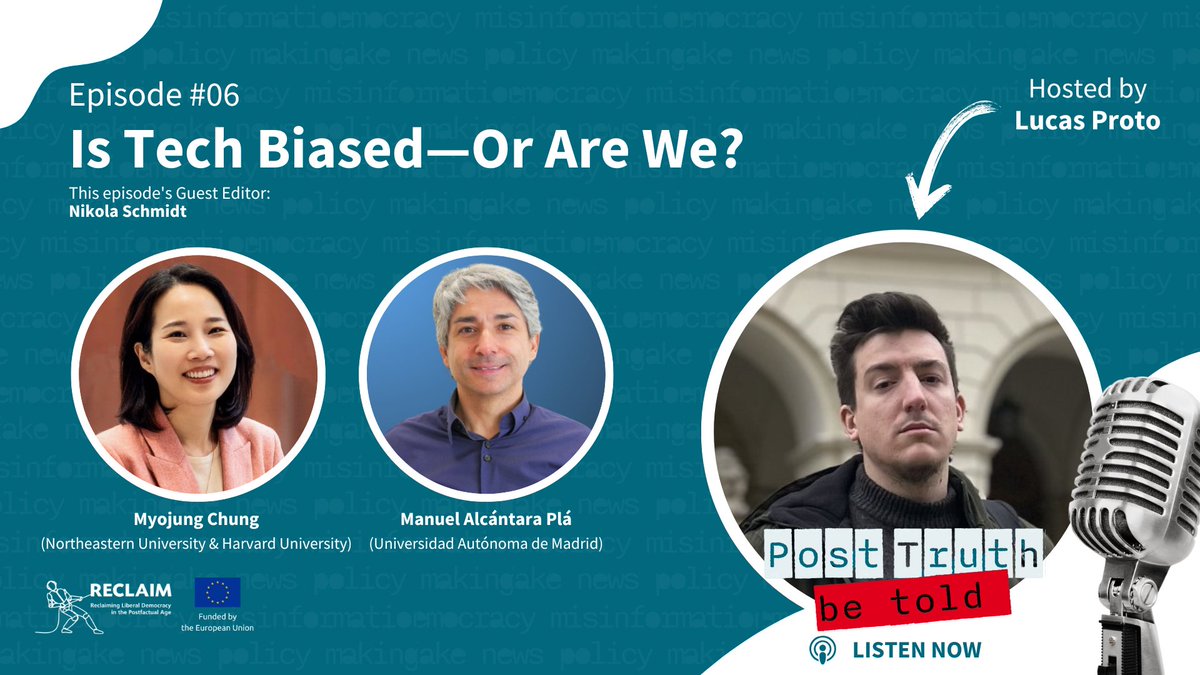 RECLAIM_HEU's tweet image. 🤔Is Tech Biased – Or are We?
Out now! Episode 6 of the RECLAIM podcast "Post-Truth be Told" 🎙️
🔊Listen now and join the conversation!
👉Spotify: spoti.fi/4jLuAJL
👉Apple: apple.co/4jN0jKg
🌐More info on the RECLAIM website: reclaim.hi.is/en/…