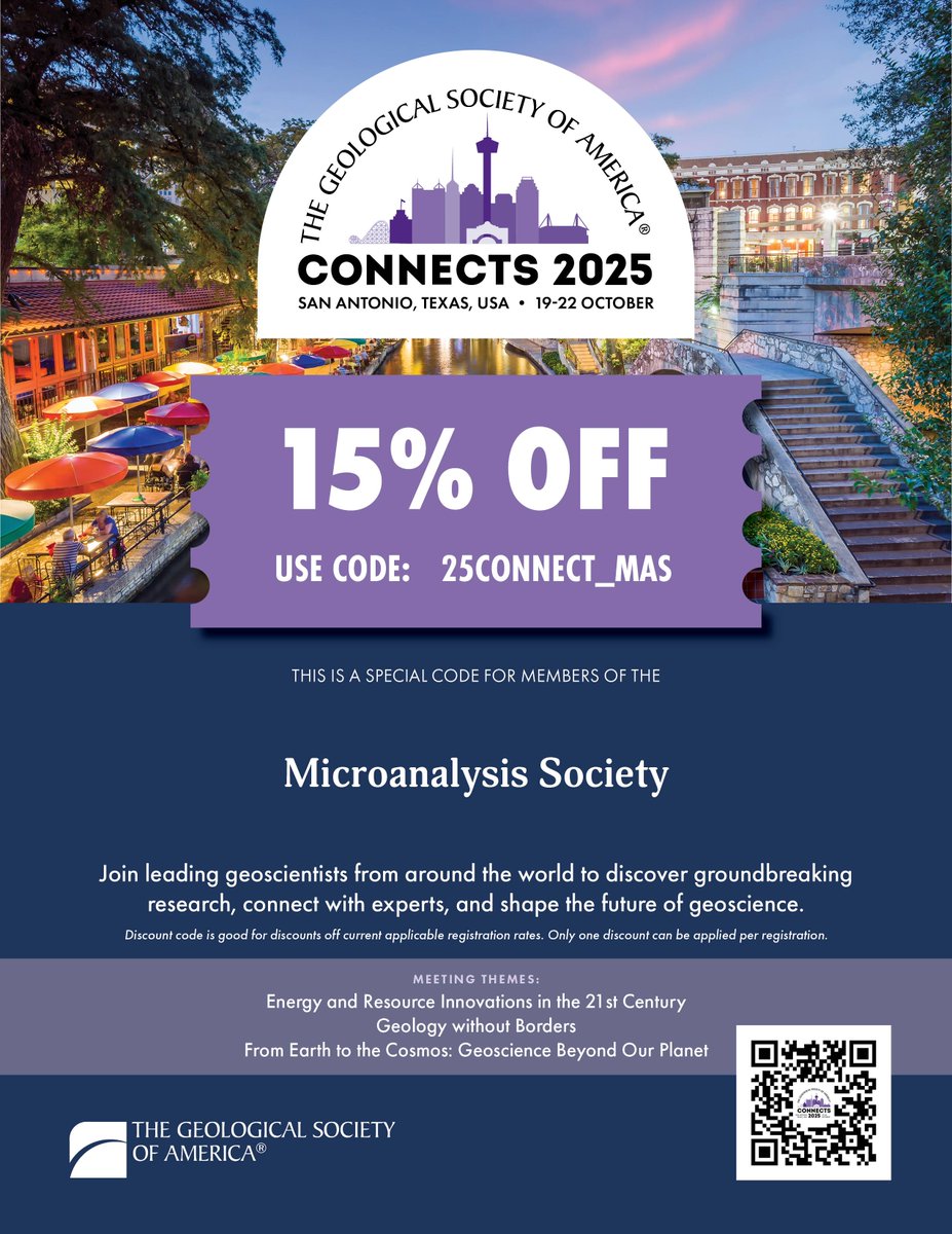 Get 15% off GSA Connects 2025 registration in San Antonio!Join leading geoscientists to explore themes like Energy &amp; Resource Innovations, Geology Without Borders, and Geoscience Beyond Our Planet. Code: 25CONNECT_MAS
ow.ly/kOcn50W92Tl
