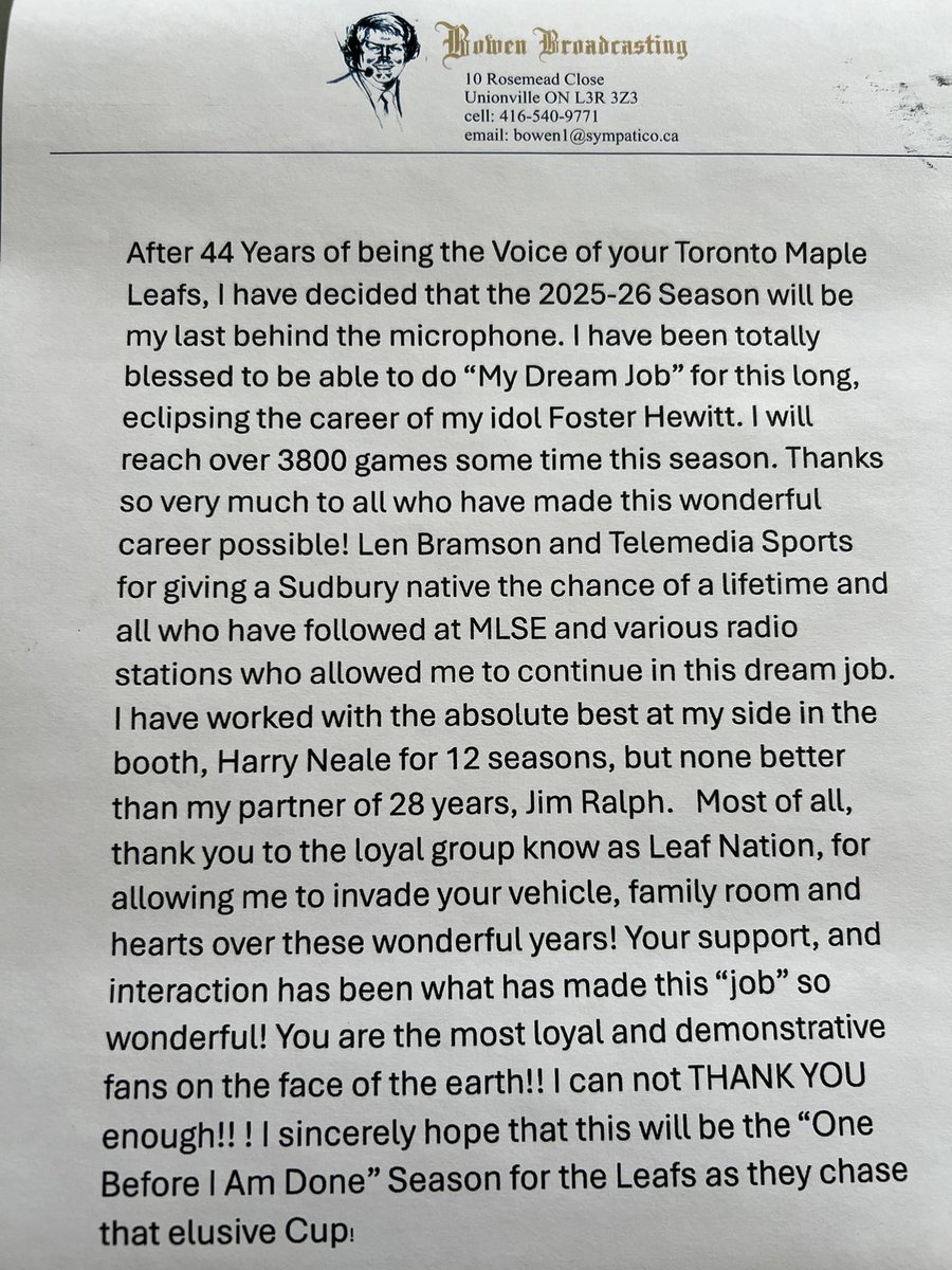 Still get chills listening to Joe Bowen <a href="/Bonsie1951/">Joe Bowen</a> on the radio.
Could we please have him on the tv doing Leafs <a href="/MapleLeafs/">Toronto Maple Leafs</a> games for his last year?? <a href="/Sportsnet/">Sportsnet</a> 
#HolyMackinaw
#LeafsForever