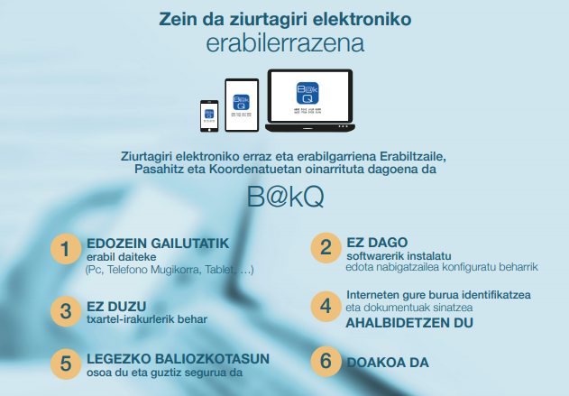 Ezagutu BakQ Identifikazio elektronikoko bitartekoa.

Aukera ematen du euskal administrazioen zerbitzuetan kontsulta eta izapideak online egiteko.

Eskatu hurbilen duzun KZgunean.

bit.ly/3IN5sSW