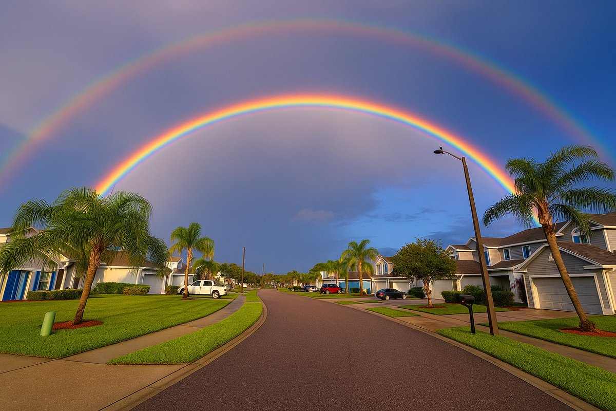 JenSmithRealtor's tweet image. God placed a big beautiful bright rainbow over the street last night to remind me of His faithful promises when I needed it and then doubled it to add an exclamation point.