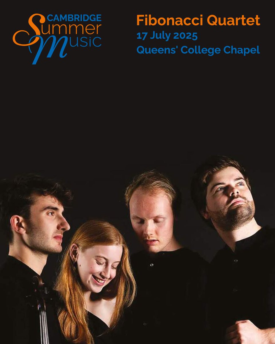 🎻 Hear one of Europe’s top young string quartet this summer!
📍 Fibonacci Quartet at Queens' College Chapel, Cambridge
🗓️ 17 July 2025, 7:30pm
🎶 Grime, Janáček &amp; Smetana
🎟️ Book: cambridgesummermusic.ticketsolve.com/.../1173660149
🎧 Listen: youtu.be/uT6lB6VSEIk
#CSM25 #LiveMusic #CambridgeEvents