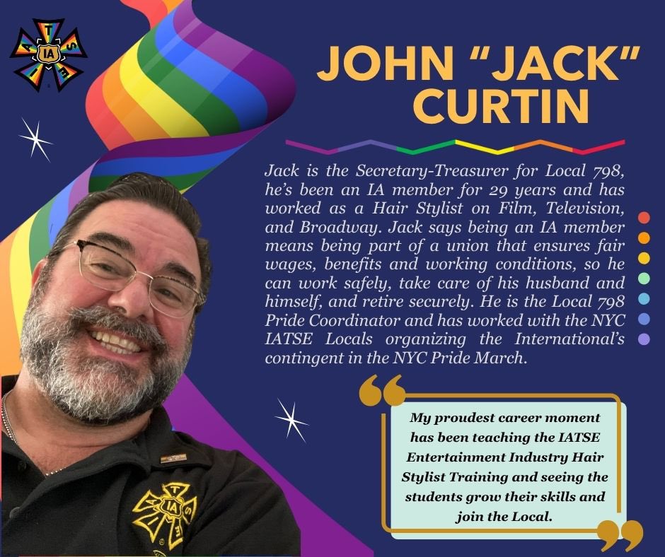 IATSE // #IASolidarity (@iatse) on Twitter photo Meet today’s #PrideMonth spotlight: John “Jack” Curtin! A proud <a href="/IATSE798/">IATSE Local 798 ✊ #PROAct NOW</a> member, Jack loves teaching the IATSE Entertainment Industry Hair Stylist Training and watching students grow their skills and join the union. Jack, you make us proud! Meet today’s #PrideMonth spotlight: John “Jack” Curtin! A proud <a href="/IATSE798/">IATSE Local 798 ✊ #PROAct NOW</a> member, Jack loves teaching the IATSE Entertainment Industry Hair Stylist Training and watching students grow their skills and join the union. Jack, you make us proud!