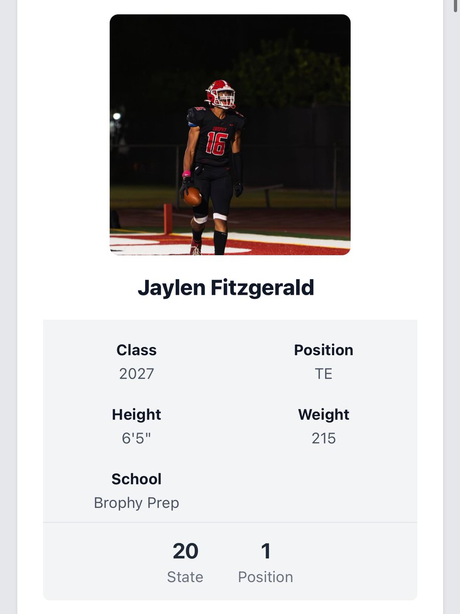 Thank you <a href="/PrepRedzoneAZ/">Prep Redzone Arizona</a> for recognizing me as the 20th best player and the #1 TE in Arizona’s 2027 class!! #AGTG #BST