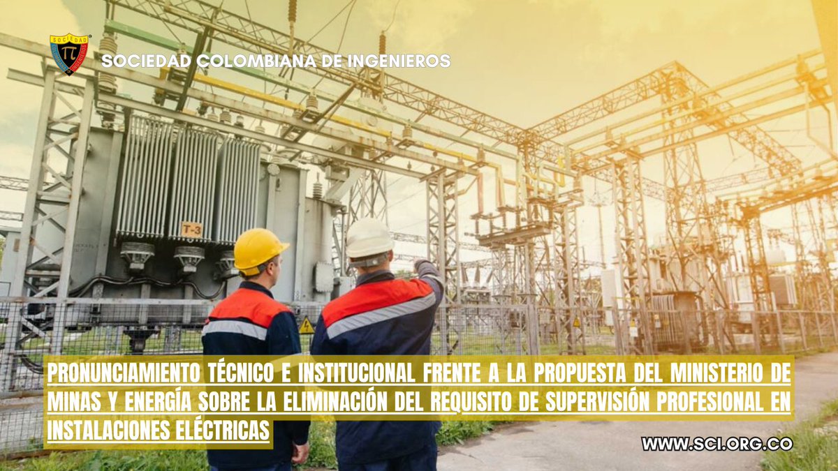 SOCIEDAD COLOMBIANA DE INGENIEROS (@ingenieriasci) on Twitter photo La <a href="/IngenieriaSCI/">SOCIEDAD COLOMBIANA DE INGENIEROS</a> advierte sobre los riesgos de eliminar el requisito de supervisión profesional en instalaciones eléctricas.
El aval de un ingeniero no es un trámite: es garantía de seguridad y calidad.
📄 Lee el pronunciamiento completo: sci.org.co/pronunciamient… La <a href="/IngenieriaSCI/">SOCIEDAD COLOMBIANA DE INGENIEROS</a> advierte sobre los riesgos de eliminar el requisito de supervisión profesional en instalaciones eléctricas.
El aval de un ingeniero no es un trámite: es garantía de seguridad y calidad.
📄 Lee el pronunciamiento completo: sci.org.co/pronunciamient…