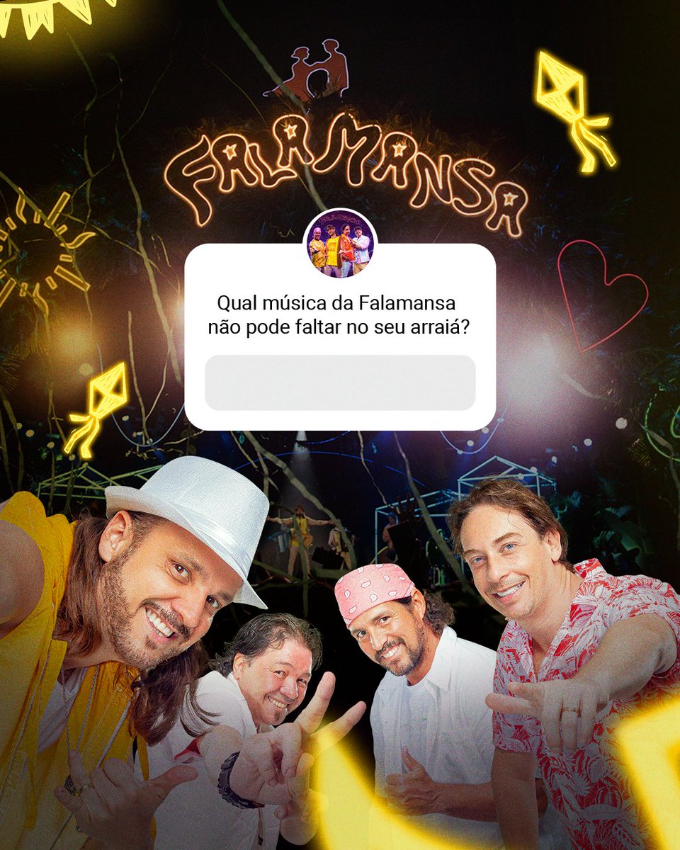 bandafalamansa's tweet photo. Arraiá que é arraiá tem que ter #Falamansa! 🪗💛 Qual música não pode faltar no seu?
#FestaJunina #Arraia https://t.co/3DAEVxEaZ9