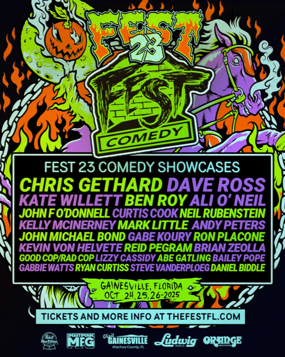 ICYMI: Here's the full FEST 23 lineup! We have 3-day passes available, as well as tickets available for the Bo Diddley kick-off show. (not included with 3-day pass) 3-day passes get you in to all of the showcases, including FEST comedy &amp; FEST wrestling! Visit link in bio!