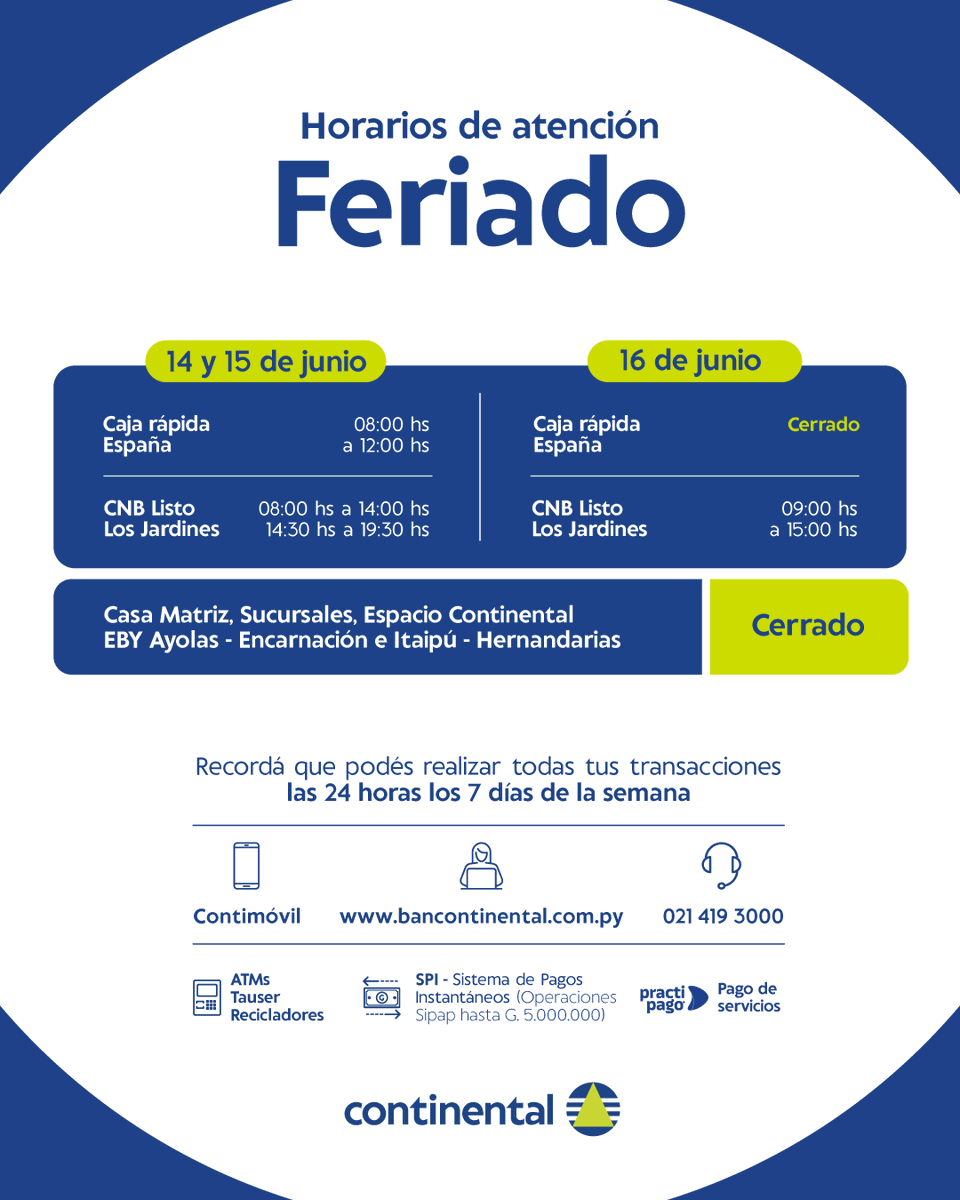 Te compartimos nuestro horario de atención para este feriado largo y puedas aprovechar al máximo tu tiempo 🕑