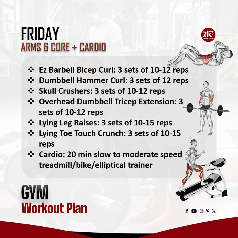 DOXARAIM's tweet image. GYM WORKOUT ROUTINE | FRIDAY |  ARMS, CORE &amp;amp; CARDIO | STRENGTH + CARDIO | WEIGHT LOSS PROGRAM

THE BODY IS A TEMPLE OF THE HOLY SPIRIT

#GYMWORKOUT
#WORKOUTPLAN
#WEEKLYROUTINE
#DOXARAIM
#PUTONCHRIST
#PUTONGLORY