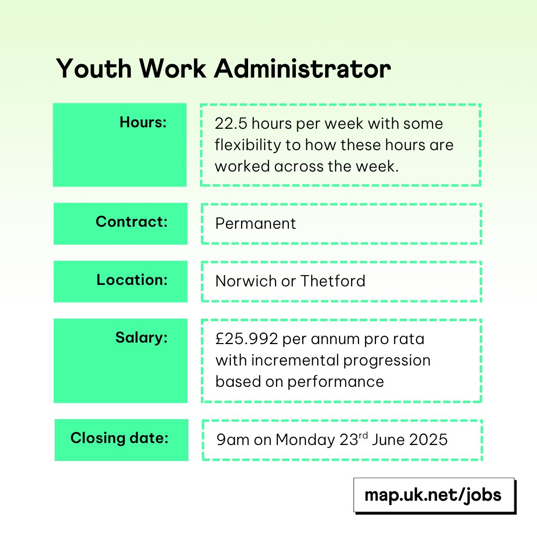 We're hiring! 👇
map.uk.net/jobs/youth-wor…

An exciting opportunity for an experienced administrator to join a highly motivated team, providing administrative support to our youth work service.
