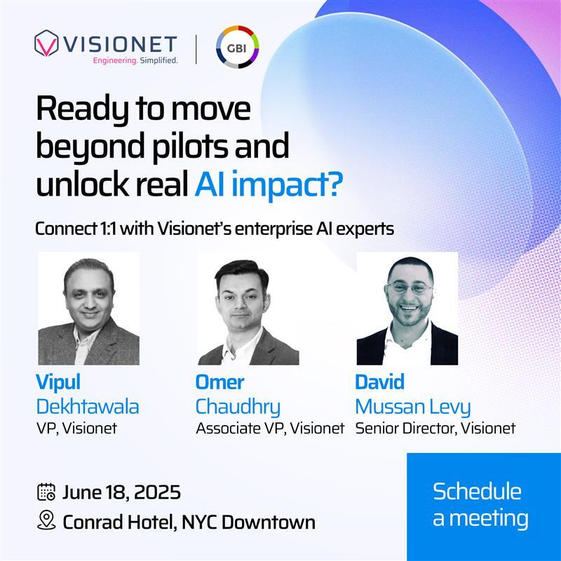 Let’s talk AI—strategy, scale, and what’s next for your enterprise🤖📈

Book a 1:1 session with our experts🔗 hubs.li/Q03r_yfk0 

#AIatScale #PilotParalysis #CIOLeadership #Visionet #GBISummit #EnterpriseAI