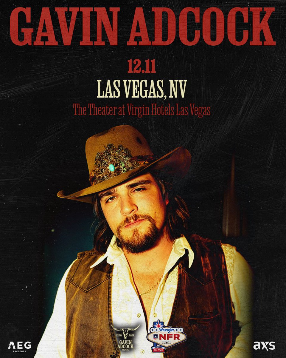 vhlvtheater (@vhlvtheater) on Twitter photo JUST ANNOUNCED! <a href="/GavinAdcock/">Gavin Adcock Music</a> will be joining the lineup at The Theater at Virgin Hotels Las Vegas on December 11 for the National Finals Rodeo! 🎵🤠
🎟️ Presale begins Wed, June 18 at 10AM PT (USE CODE: AEG2025)
Tickets on sale Fri, June 20 at 10AM PT JUST ANNOUNCED! <a href="/GavinAdcock/">Gavin Adcock Music</a> will be joining the lineup at The Theater at Virgin Hotels Las Vegas on December 11 for the National Finals Rodeo! 🎵🤠
🎟️ Presale begins Wed, June 18 at 10AM PT (USE CODE: AEG2025)
Tickets on sale Fri, June 20 at 10AM PT