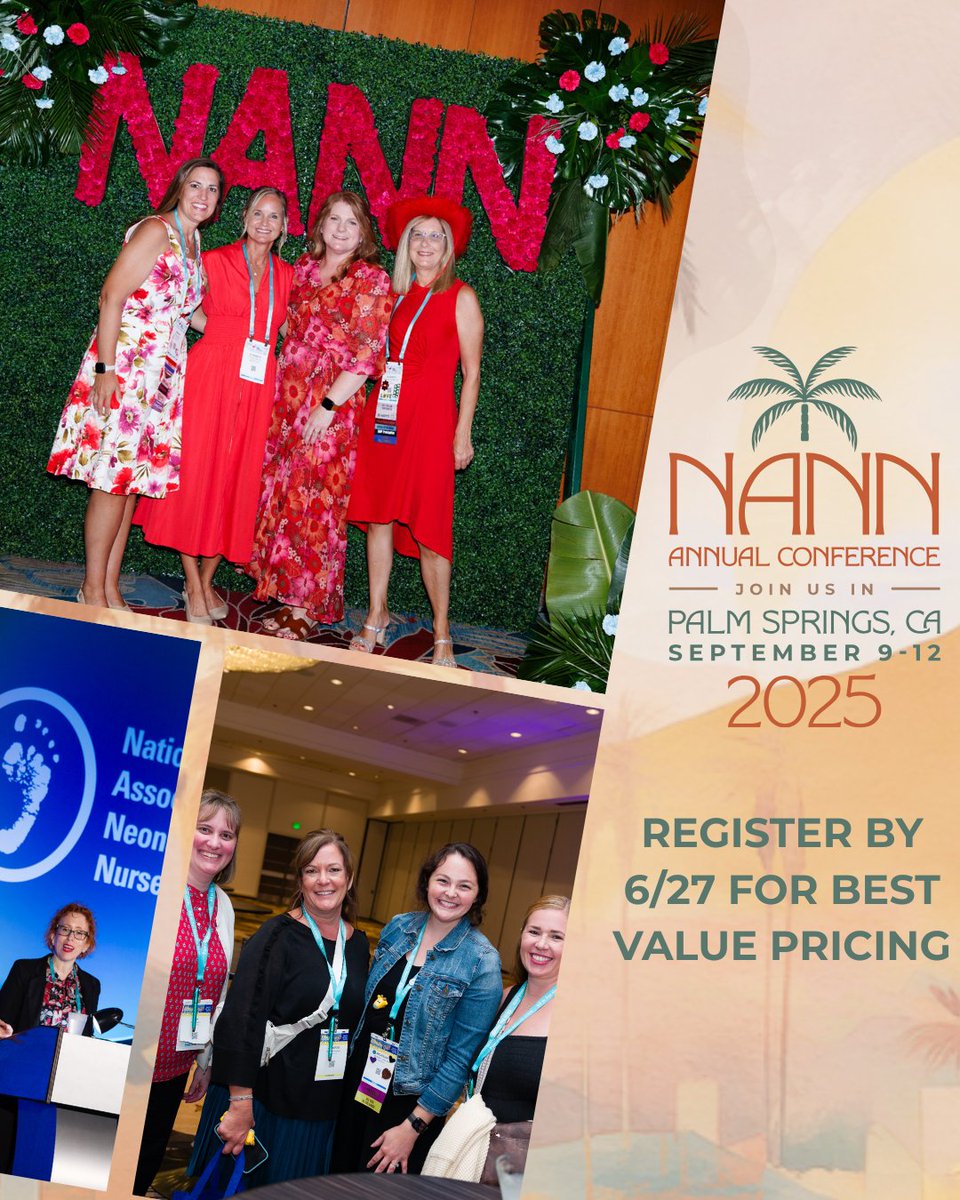 NANN (@neonatalnurses) on Twitter photo Two weeks left for Best Value pricing! 
Register now to join us for the NANN 41st Annual Conference in Palm Springs, California, from September 9-12, 2025! 
Register by 6/27 at nann.org/conference to take advantage of Best Value pricing.
#NANNinPalmSprings Two weeks left for Best Value pricing! 
Register now to join us for the NANN 41st Annual Conference in Palm Springs, California, from September 9-12, 2025! 
Register by 6/27 at nann.org/conference to take advantage of Best Value pricing.
#NANNinPalmSprings