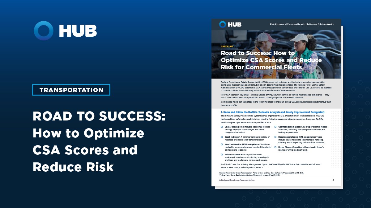 CSA scores impact your insurance rates, business opportunities and risk exposure. Stay ahead with proactive strategies to improve driver behavior, vehicle maintenance and risk management.  Download our CSA Score Improvement Checklist today!  ow.ly/mMP750W92pc