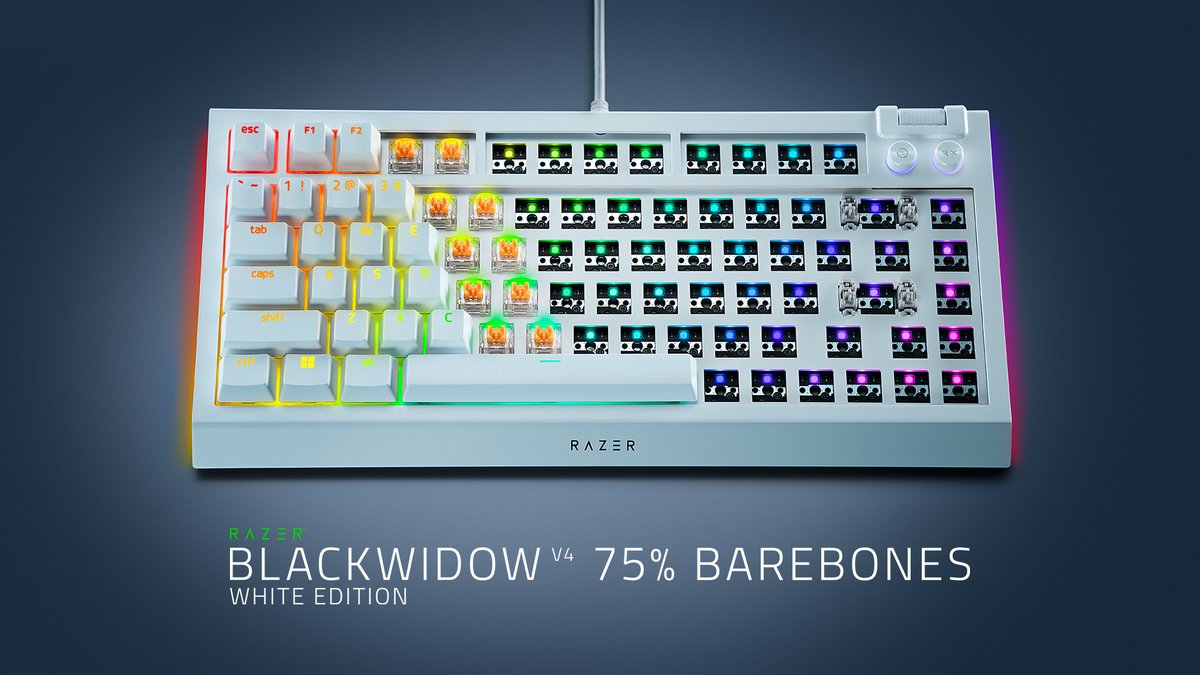 Baut eure Traum-Tastatur – mit dem perfekten Hot-Swap-Foundation-Kit. Die neue Razer BlackWidow V4 75% Barebones. ⌨️rzr.to/BWV475Barebone…

Bestückt sie mit euren Lieblingsswitches, spielt mit individuell einstellbaren Razer Chroma™ RGB-Effekten und bleibt der Konkurrenz einen