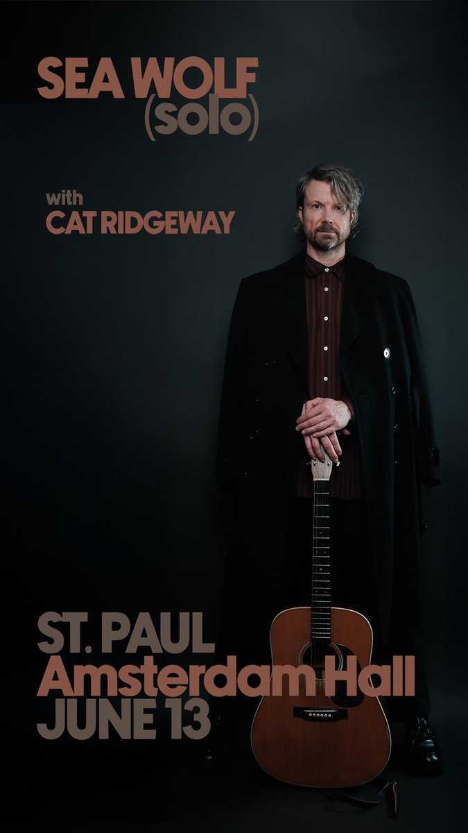 Sea Wolf (@seawolfmusic) on Twitter photo St Paul tonight at <a href="/AmsterdamBar651/">Amsterdam Bar & Hall</a> with <a href="/CatRidgeway/">Cat Ridgeway</a> ALL AGES
Doors 6pm
Cat Ridgeway 7pm
Sea Wolf (solo) 8pm
Tickets: seawolfmusic.com/tour St Paul tonight at <a href="/AmsterdamBar651/">Amsterdam Bar & Hall</a> with <a href="/CatRidgeway/">Cat Ridgeway</a> ALL AGES
Doors 6pm
Cat Ridgeway 7pm
Sea Wolf (solo) 8pm
Tickets: seawolfmusic.com/tour