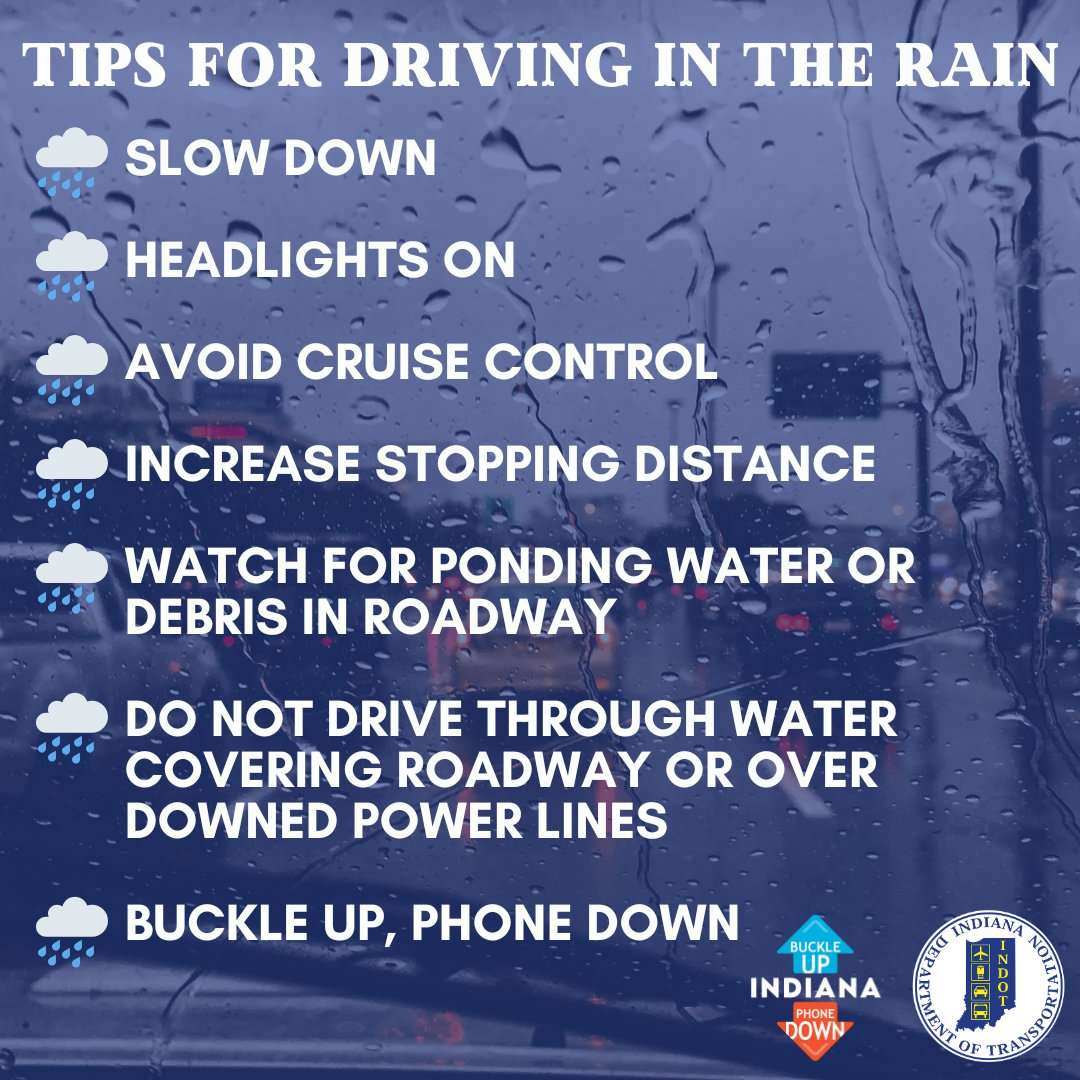 🌧 Rain is in the forecast for this weekend. Remember, whenever it's raining to slow down and watch out for changing road conditions!

Of course always remember to buckle up and put your phone down when behind the wheel!