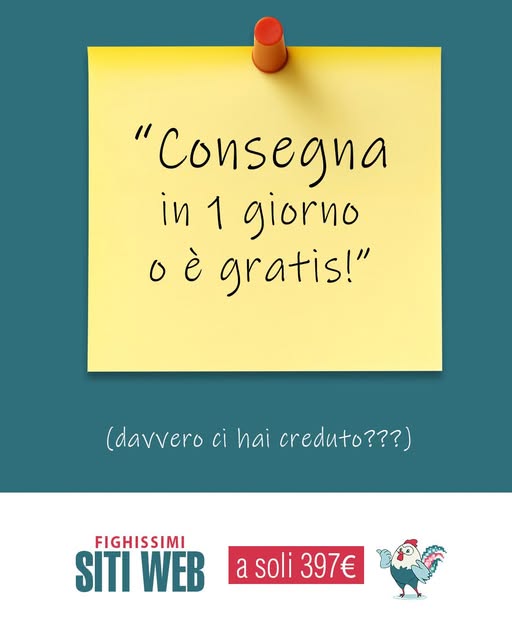 📷 CONSEGNA IN 1 GIORNO O E' GRATIS! 📷
Davvero ci hai creduto???
Era solo il nostro modo per dirti: ci siamo, anche quando hai fretta 📷
#branding #uovadigallo