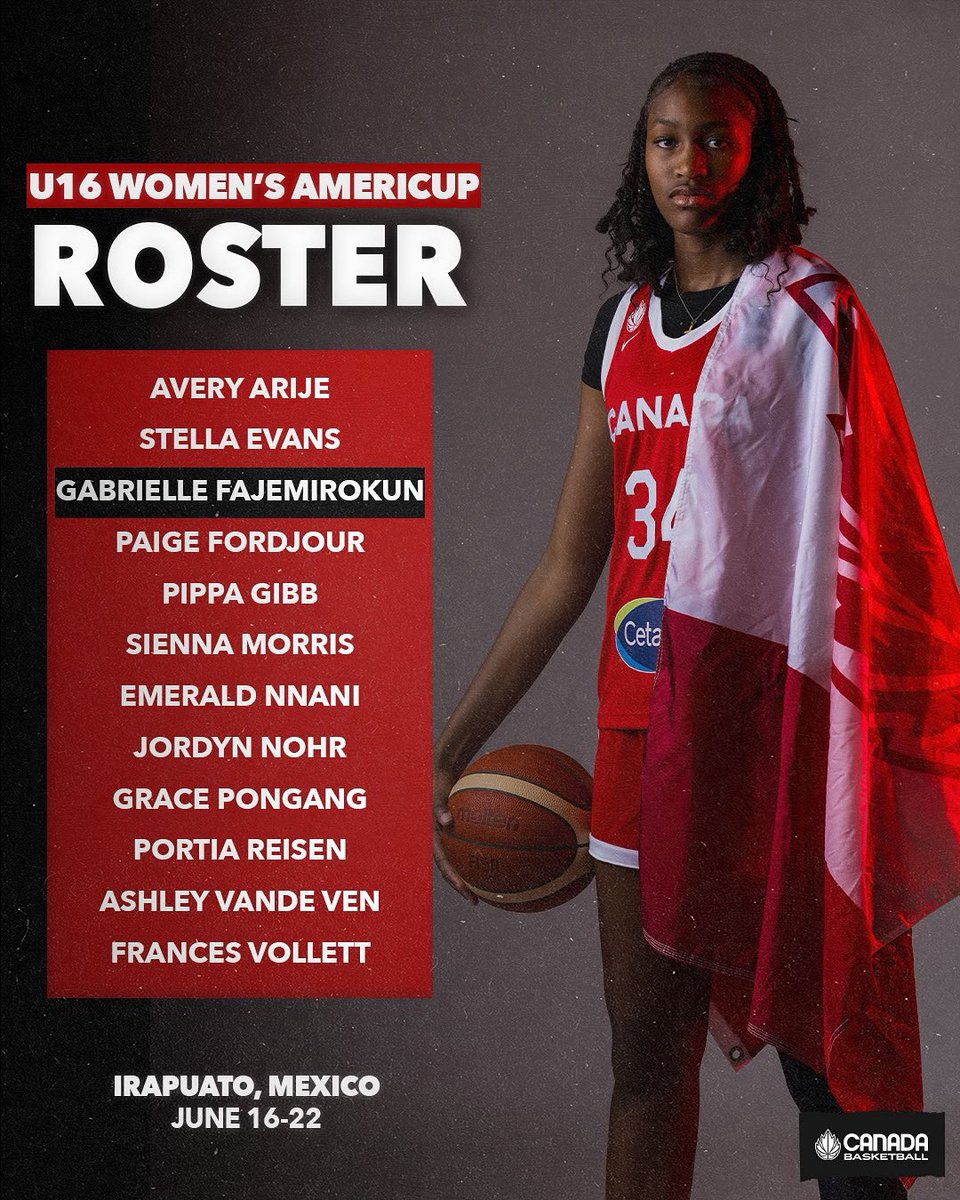 CanBball's tweet photo. Locked in for Irapuato 🔒

Meet the 12 athletes set to represent 🇨🇦 at the FIBA U16 Women’s AmeriCup, June 16 - 22 in Mexico! 

—

Focus total sur Irapuato🔒

Voici les 12 athlètes qui représenteront le 🇨🇦 à la FIBA U16 Women’s AmeriCup, du 16 au 22 juin au Mexique!

#U16Women https://t.co/flNFQIcd0V