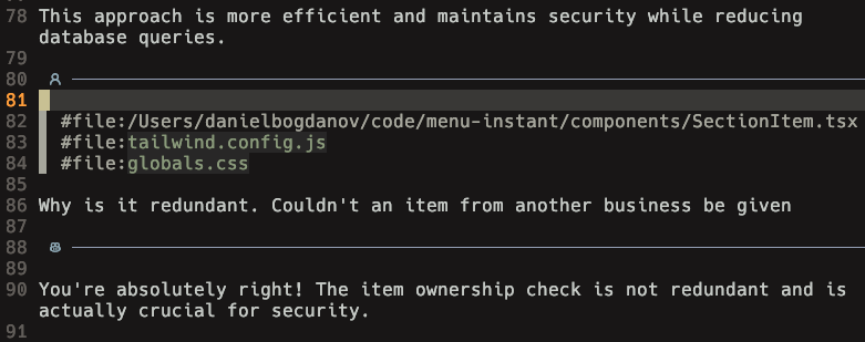DanielBogdanov0's tweet image. This is why vibe coding is dangerous:
LLMs keep giving me wrong suggestions about my code.
Here Claude suggested removing a database query for "efficiency" and then totally switched its opinion.