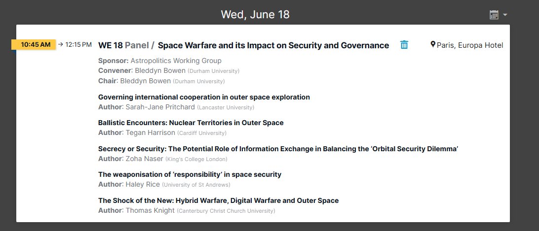 Next week I'll be heading to my first ever academic conference at #BISA2025🥳
I'll be presenting on information exchange in space at an <a href="/AstropoliticsWG/">Astropolitics</a> panel, and on state-sponsored attacks on nuclear facilities. 

Thank you to <a href="/MYBISA/">BISA - British International Studies Association</a> for the opportunity, looking forward to it!