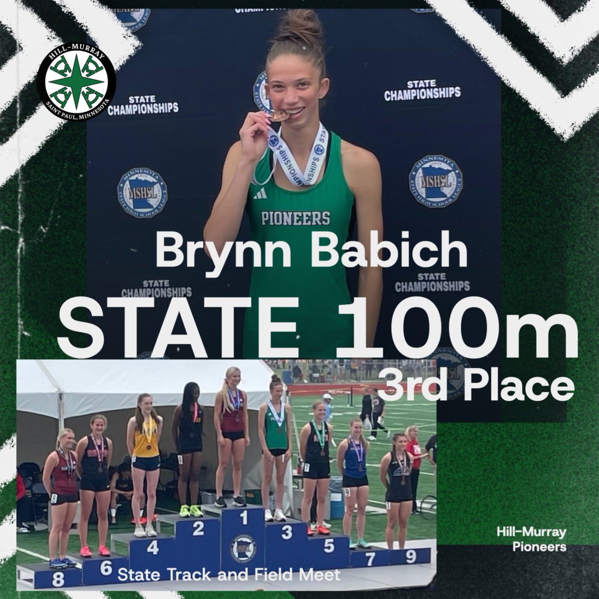 HMPioneers's tweet image. Congratulations to Brynn Babich on finishing 3rd in the 100m at the STATE Track & Field Meet! Wow! #RollPios #HMProud