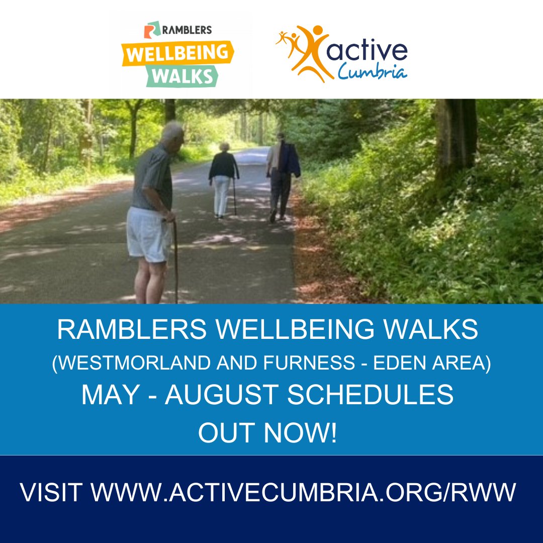 Active Cumbria (@activecumbria) on Twitter photo 📣Ramblers Wellbeing Walks (Westmorland and Furness - Eden Area)
May - August Walk Schedule Out Now!
Summer is here… the perfect time to take a step toward better health, new friendships, and exploring your local area!
 
Ramblers Wellbeing Walks are led by trained Walk Leaders 📣Ramblers Wellbeing Walks (Westmorland and Furness - Eden Area)
May - August Walk Schedule Out Now!
Summer is here… the perfect time to take a step toward better health, new friendships, and exploring your local area!
 
Ramblers Wellbeing Walks are led by trained Walk Leaders