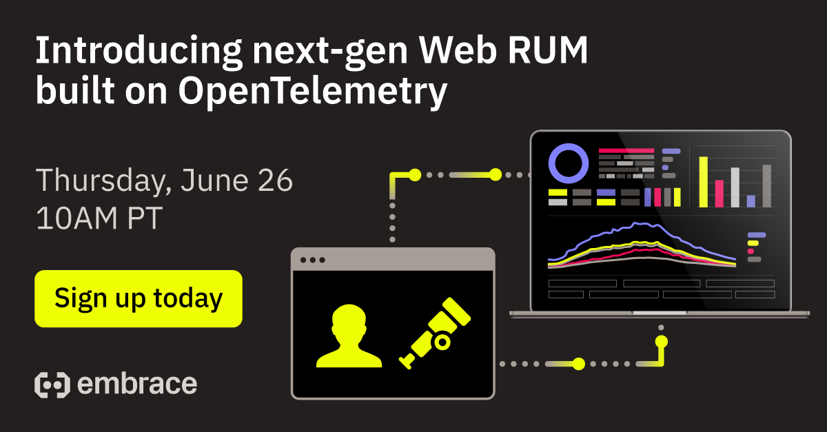👀 Your users notice every frustrating thing about your website. So should you.
Join our June 26 webinar to see next-gen Web RUM built on OpenTelemetry.
🔗 Register: get.embrace.io/web-rum-launch…