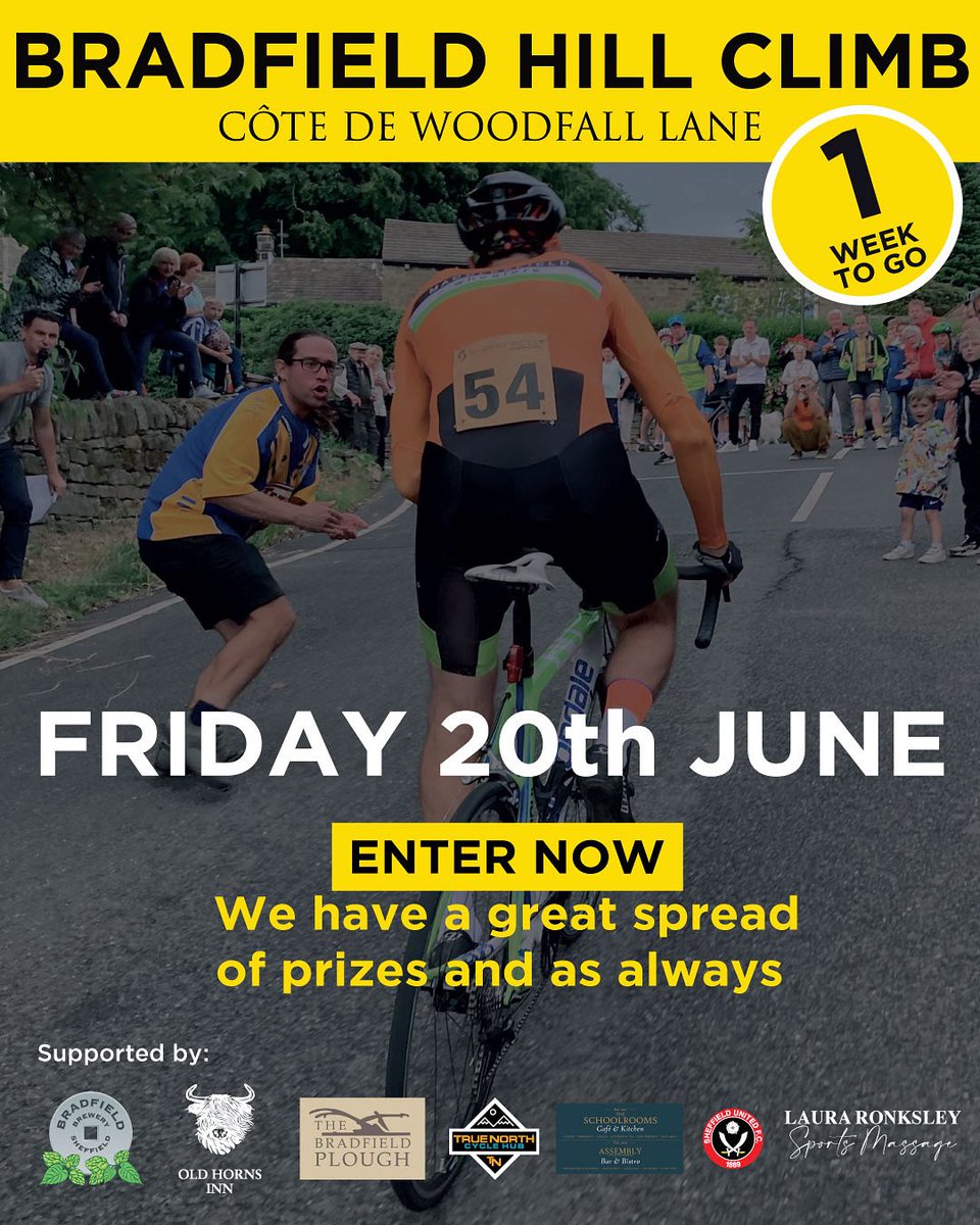 Just one week away from the Bradfield hill climb. A true test for any hill climber, supported by a very enthusiastic crowd to help you through the pain barrier. An absolutely brilliant atmosphere for a summer hill climb. Entries close on Sunday night. sheffrec.cc/bradfield-hill…