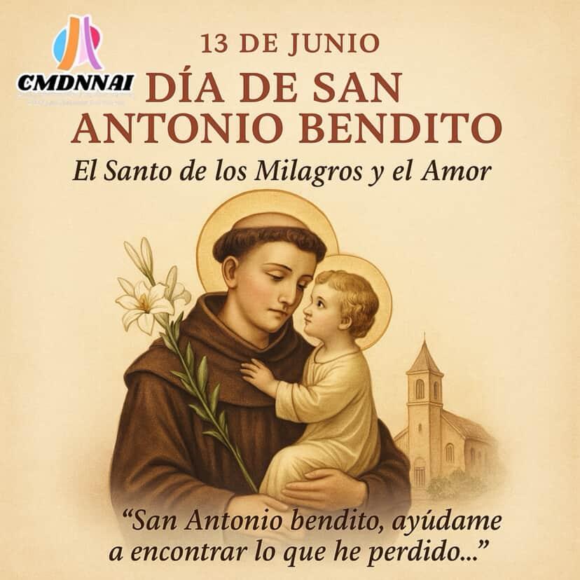 cmdnnaioficial's tweet photo. #Efemerides 🕊️ 13.Junio | Día de San Antonio de Padua🕊️

🌹 El Santo de los Milagros y el Amor. 🌹

📿 Hoy celebramos a San Antonio de Padua, patrono de los pobres, protector de los enamorados y buscador de lo perdido. 🙏 

#JuntosSomosMas 

@luisjonaspsuv
@alciribarren https://t.co/R4cgIoUIOL